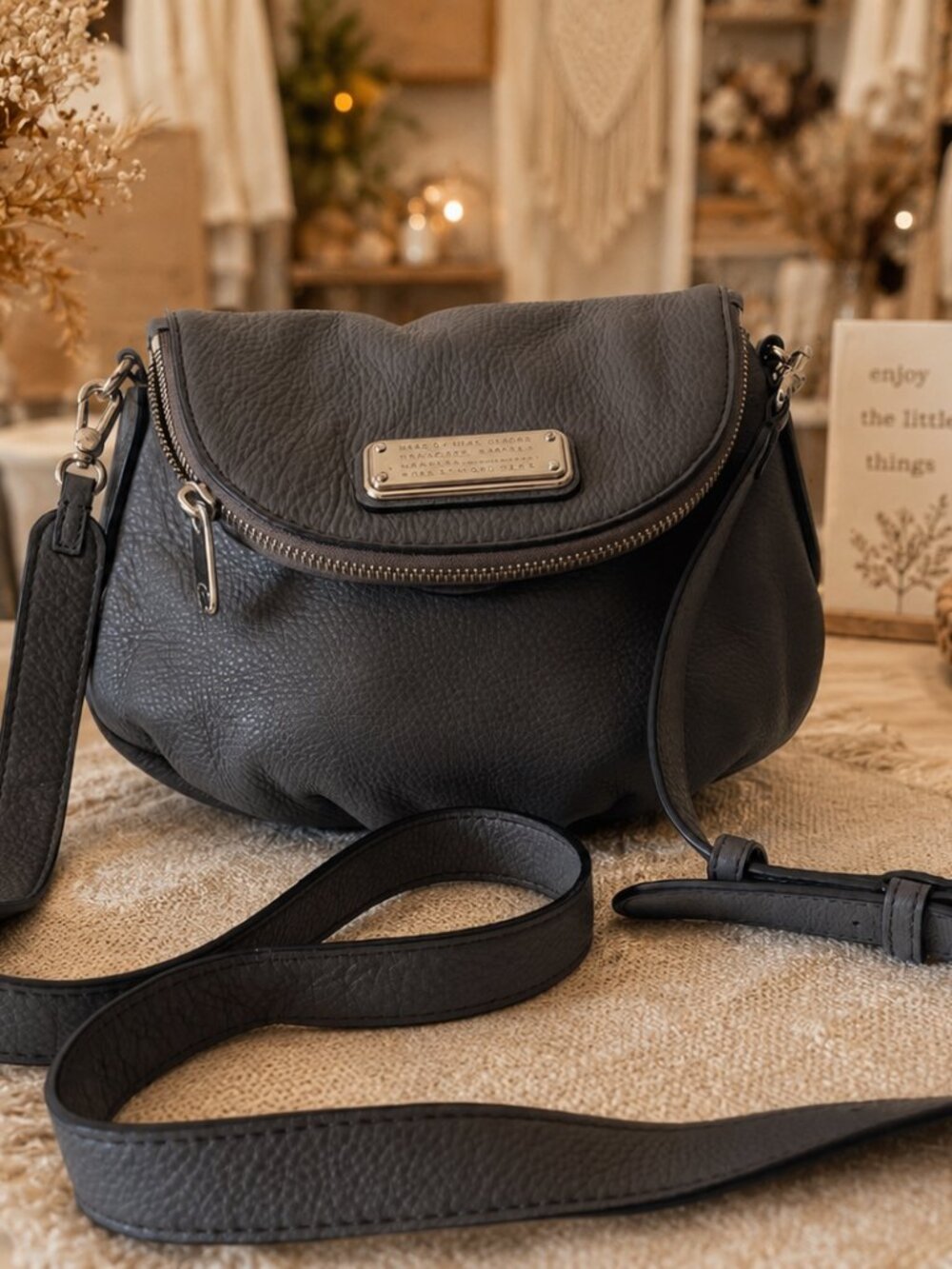 Marc Jacobs Small Natasha Crossbody- Dark Gray Pebbled Leather